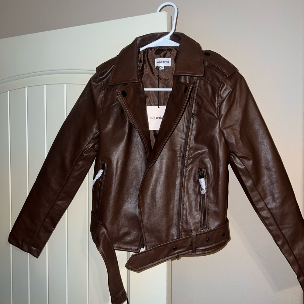 Selling the Kailey Moto Jacket in Brown from superdown